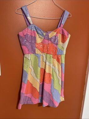 Hutch Rainbow Sequin Bustier Mini Dress Size 8